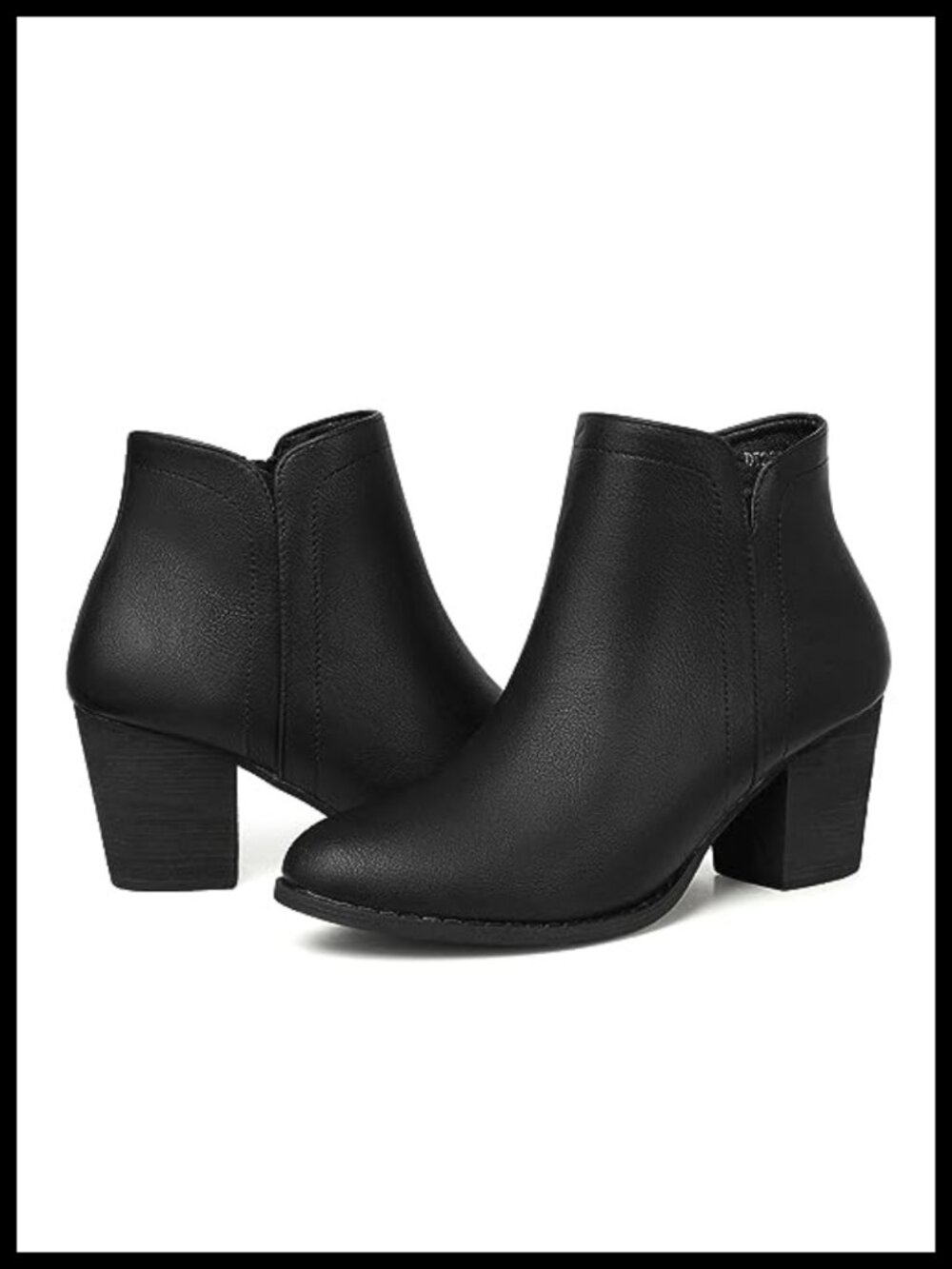Women's Ankle Boots Chunky Low Block Heel Almond Toe Faux Leather Booties